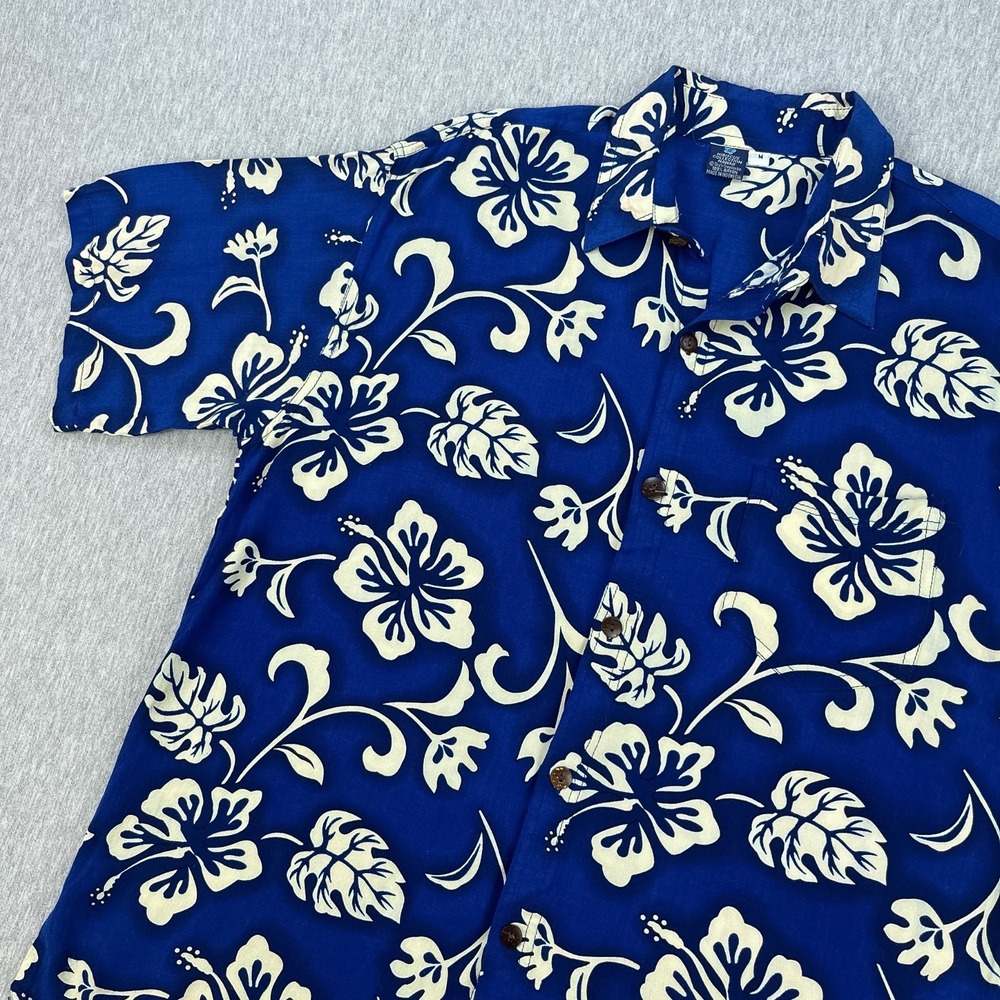 Vintage Hibsicus Hawaiian Shirt Mens M Blue 100% Rayon Floral Tina's Creation
